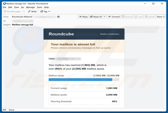 Roundcube Mailbox Is Almost Full Email Scam