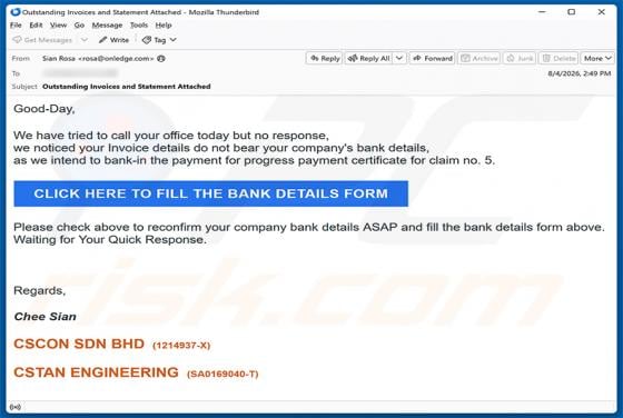 Invoice Do Not Bear Your Company\'s Bank Details Email Scam