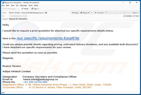 Price Quotation Request Email Scam
