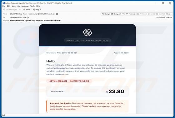 ChatGPT Payment Method Update Email Scam