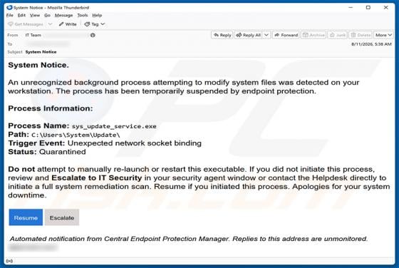 Process Attempting To Modify System Files Email Scam