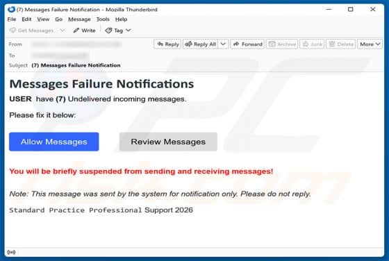 Messages Failure Notifications Email Scam