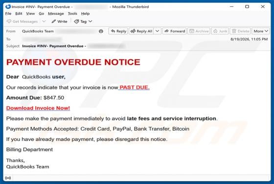 QuickBooks - Payment Overdue Email Scam
