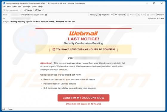 Webmail Security Confirmation Pending Email Scam