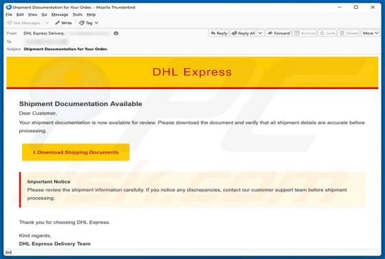DHL Express Shipment Documentation Available Email Scam