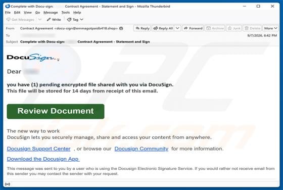 Encrypted File Shared With You Via DocuSign Email Scam