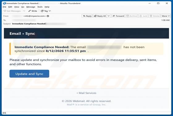 Update And Synchronize Your Mailbox Email Scam