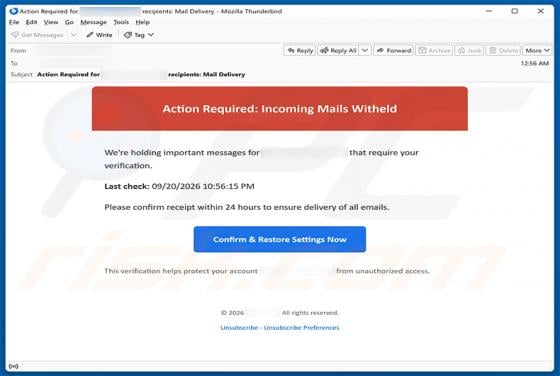 Incoming Mails Witheld Email Scam