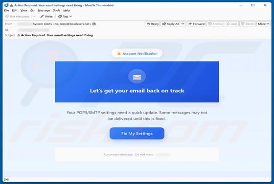 POP3/SMTP Settings Update Email Scam