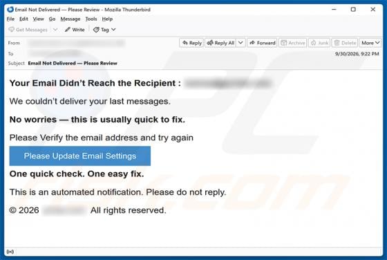Your Email Didn’t Reach The Recipient Scam
