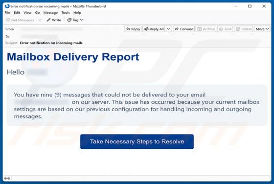 Mailbox Delivery Report Email Scam