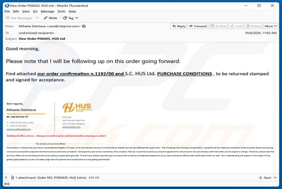 Order Confirmation And Purchase Conditions Email Virus