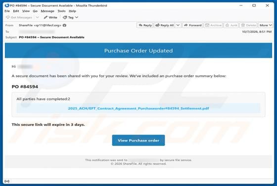 Purchase Order Updated Email Scam