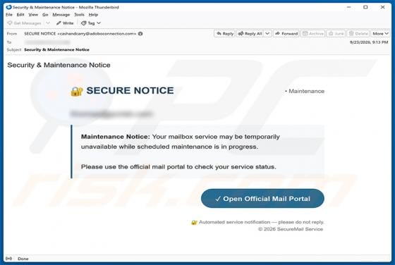 Mailbox Service Maintenance Email Scam