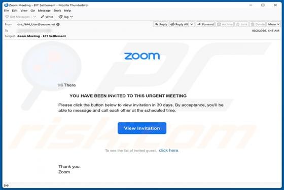 Zoom Meeting Invitation Email Virus