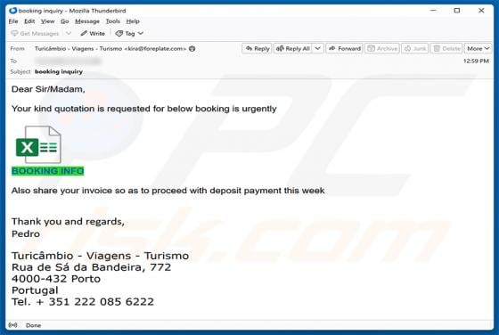 Booking Quotation Request Email Scam