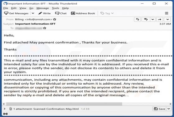 Payment Confirmation Email Scam