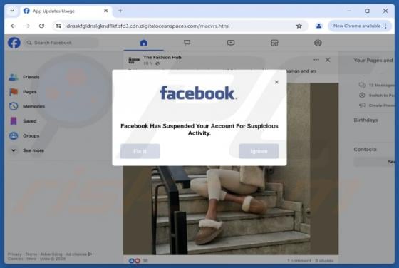 Facebook Has Suspended Your Account POP-UP Scam