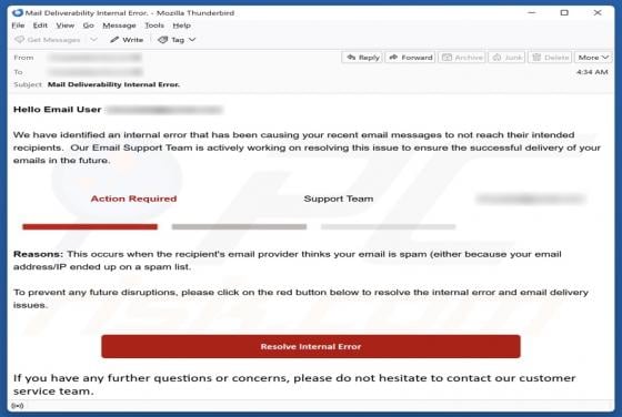 Internal Error Email Scam
