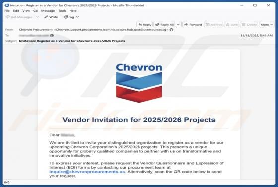 Chevron - Vendor Invitation Email Scam