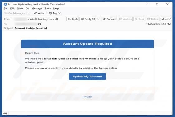 Account Update Required Email Scam