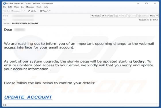 Change To The Webmail Access Interface Scam