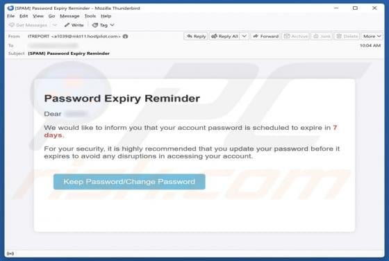 Password Expiry Reminder Email Scam