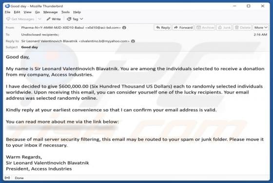 Donation From My Company Email Scam
