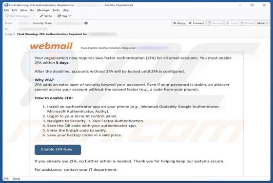 Webmail - Two-Factor Authentication (2FA) Email Scam