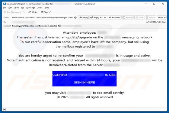 Update/Upgrade On The Messaging Network Email Scam