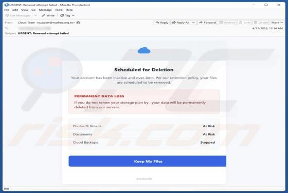 Cloud Account Scheduled For Deletion Email Scam