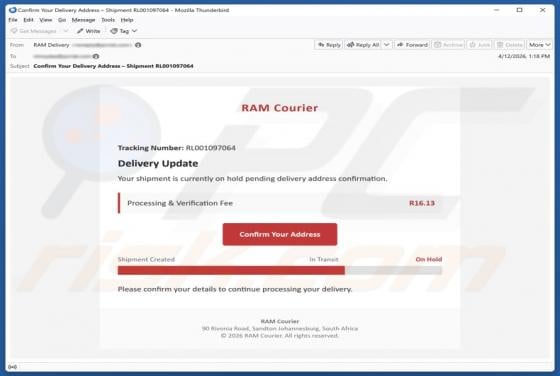 RAM Shipment On Hold Email Scam