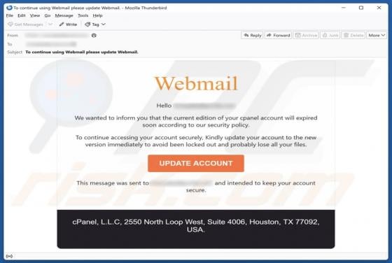cPanel Account Expiration Email Scam