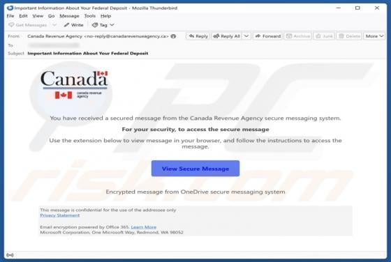 Secured Message From The Canada Revenue Agency Email Scam