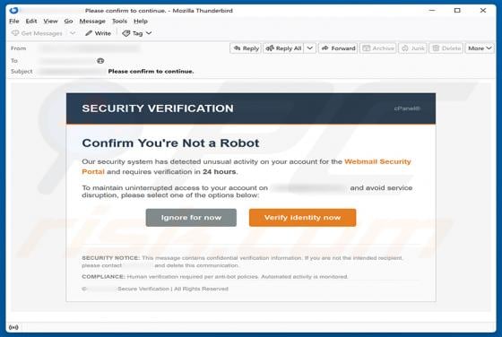 Security Verification - Confirm You\'re Not A Robot Email Scam