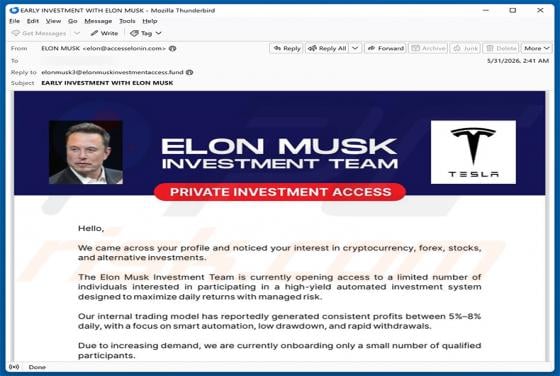 Elon Musk Investment Team Email Scam