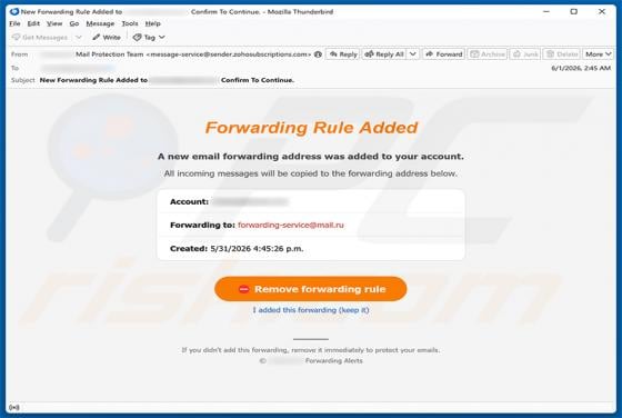 Forwarding Rule Added Email Scam