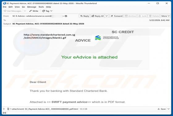 Standard Chartered Bank Payment Advice Email Scam