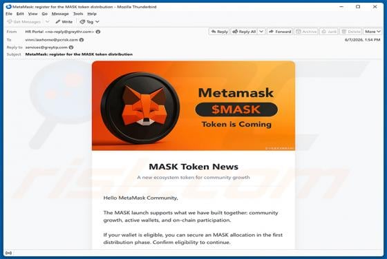 MetaMask ($MASK) Token Allocation Email Scam