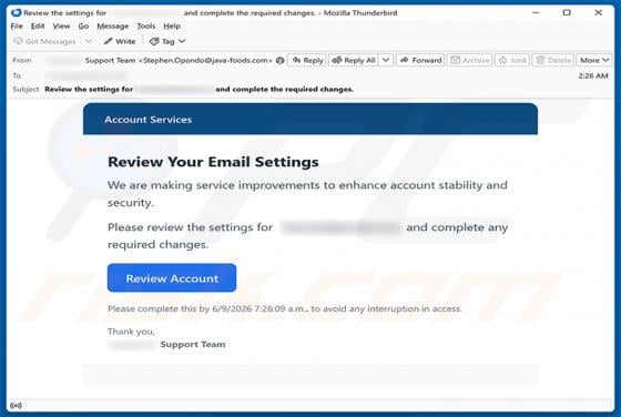 Review Your Email Settings Scam