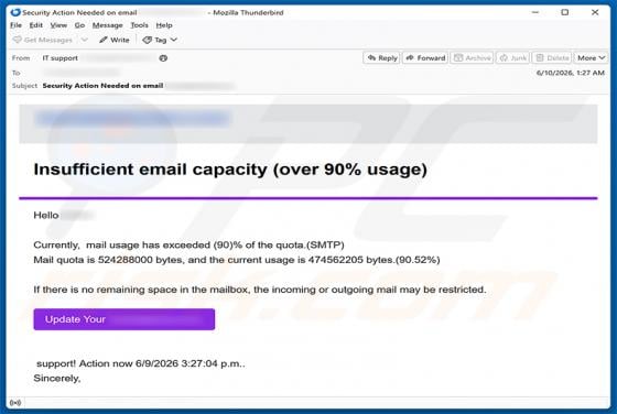 Insufficient Email Capacity Scam