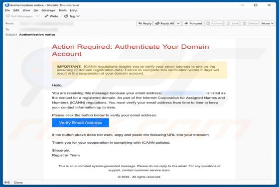 Authenticate Your Domain Account Email Scam