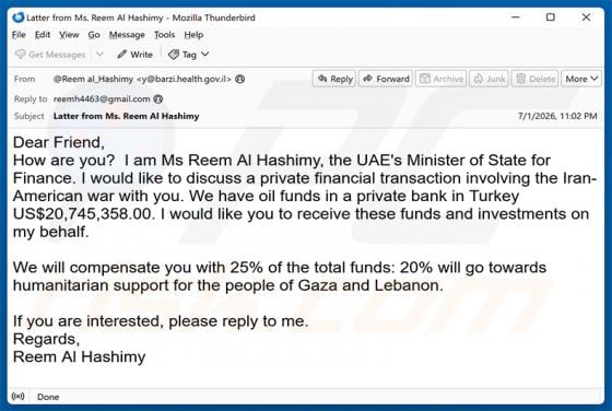 Private Financial Transaction Email Scam
