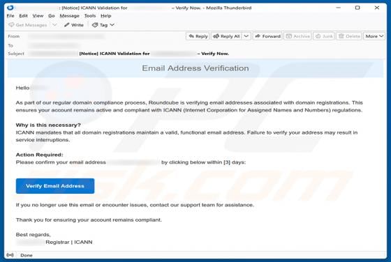 Roundcube Domain Registration Email Verification Scam