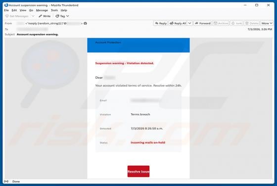 Your Account Violated Terms Of Service Email Scam