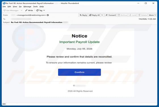 Important Payroll Update Email Scam