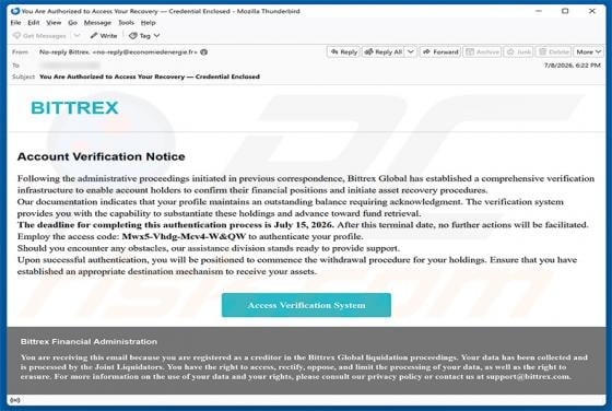 Bittrex Account Verification Email Scam