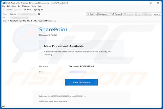 SharePoint - Document Added To Your Workspace Email Scam