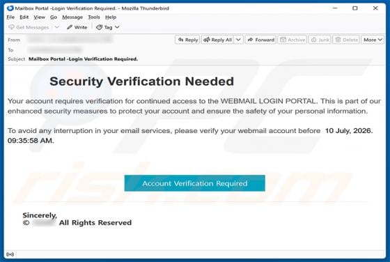 Security Verification Needed Email Scam