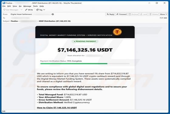 Crypto Cashback Reward Email Scam